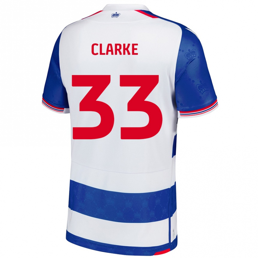 Men Football John Clarke #33 Blue White Home Jersey 2024/25 T-Shirt Nz