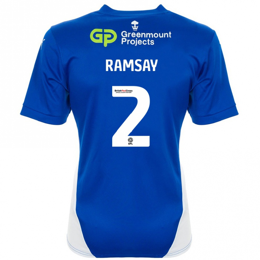 Men Football Calvin Ramsay #2 Blue White Home Jersey 2024/25 T-Shirt Nz