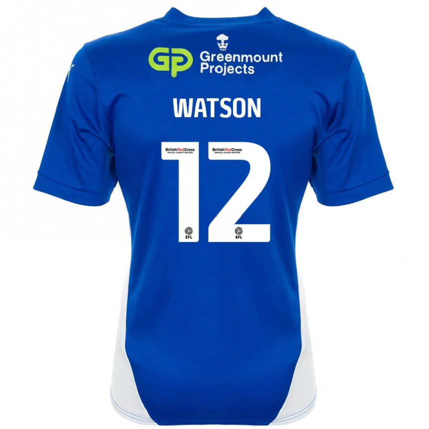 Men Football Tom Watson #12 Blue White Home Jersey 2024/25 T-Shirt Nz