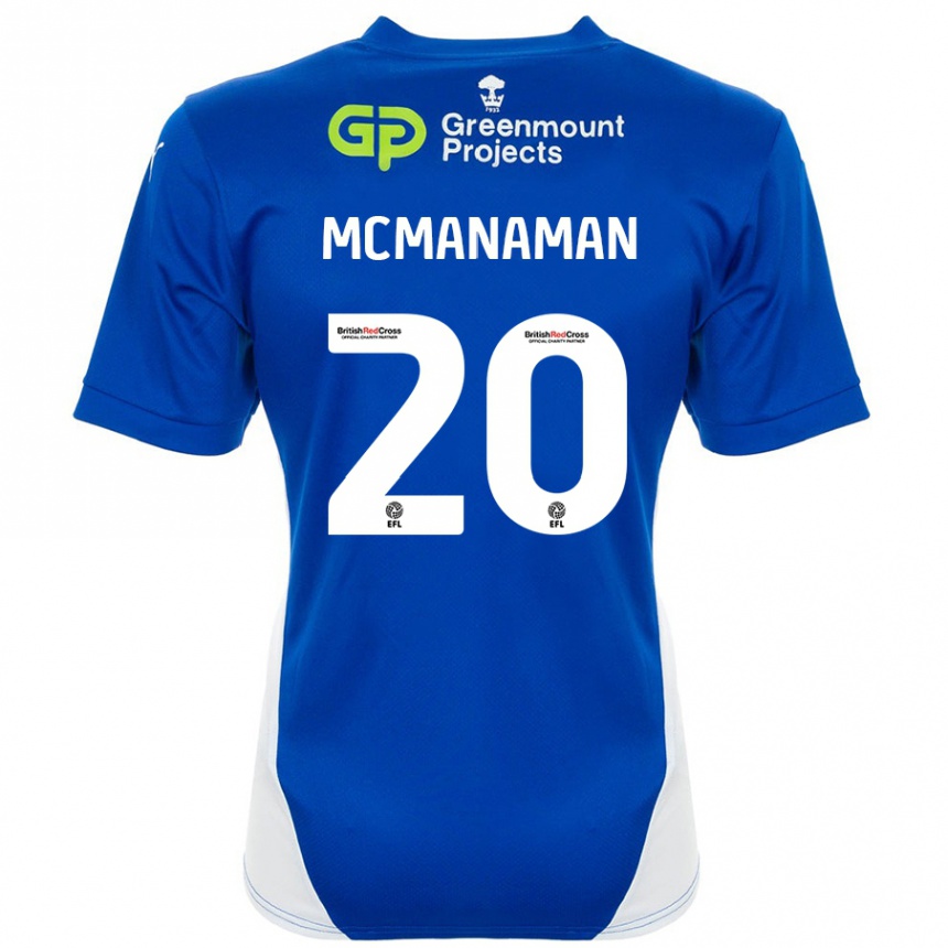 Men Football Callum Mcmanaman #20 Blue White Home Jersey 2024/25 T-Shirt Nz