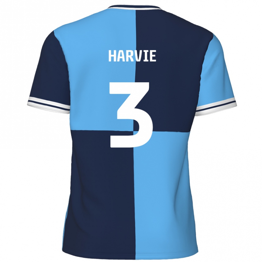 Men Football Daniel Harvie #3 Sky Blue Dark Blue Home Jersey 2024/25 T-Shirt Nz