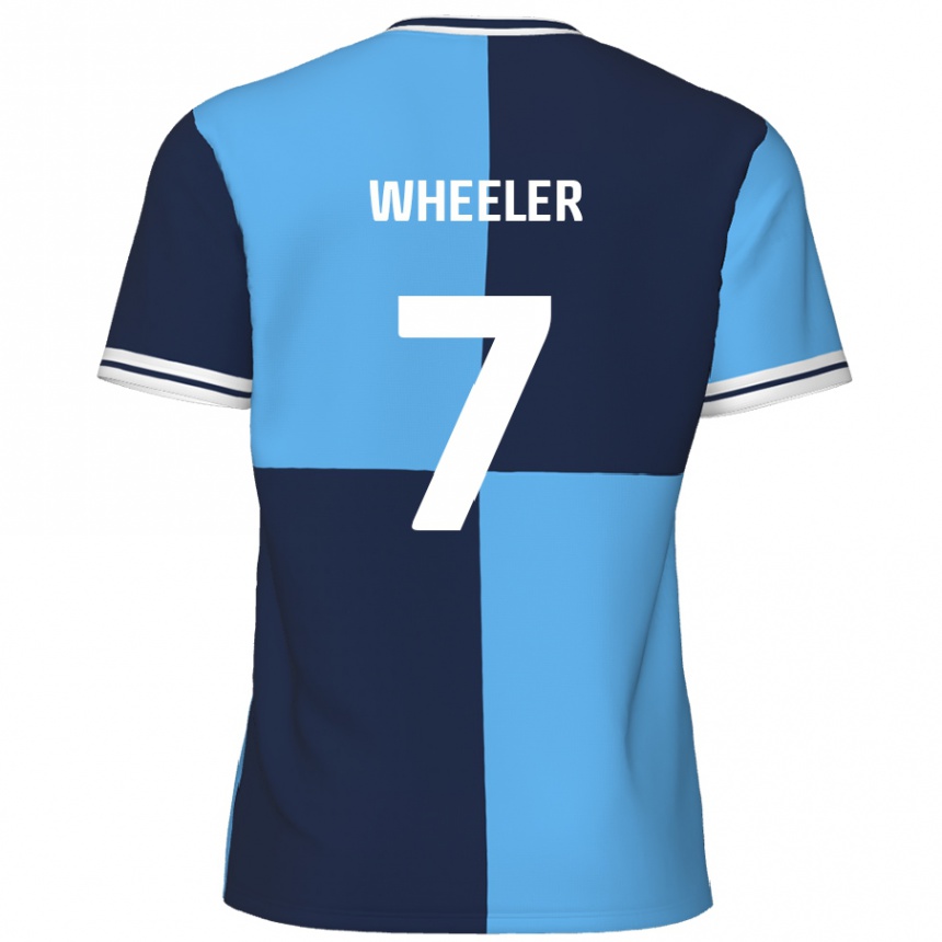 Men Football David Wheeler #7 Sky Blue Dark Blue Home Jersey 2024/25 T-Shirt Nz