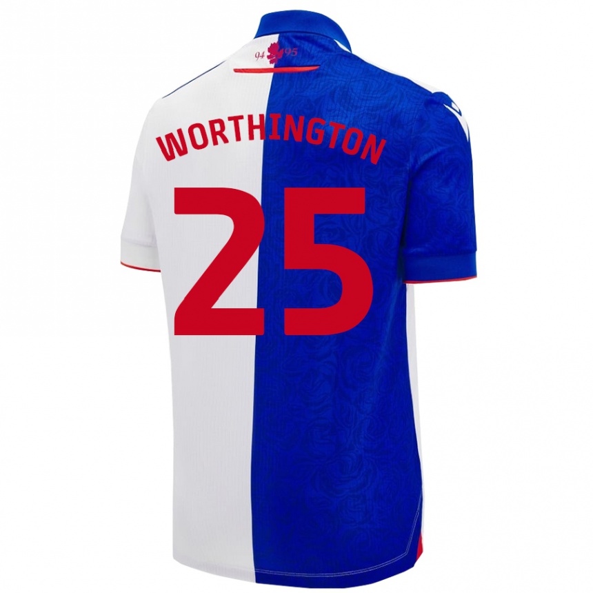 Men Football Nicola Worthington #25 Sky Blue White Home Jersey 2024/25 T-Shirt Nz