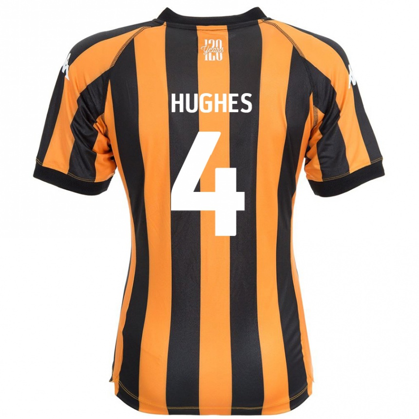 Men Football Charlie Hughes #4 Black Amber Home Jersey 2024/25 T-Shirt Nz