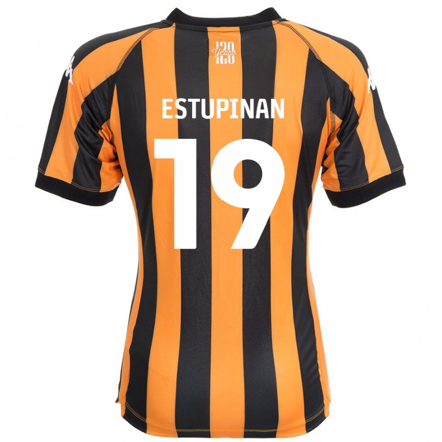 Men Football Óscar Estupiñán #19 Black Amber Home Jersey 2024/25 T-Shirt Nz