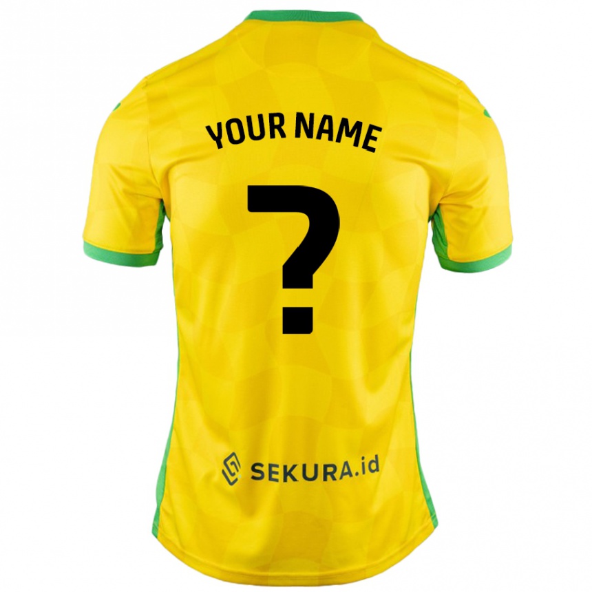 Men Football Your Name #0 Yellow Green Home Jersey 2024/25 T-Shirt Nz