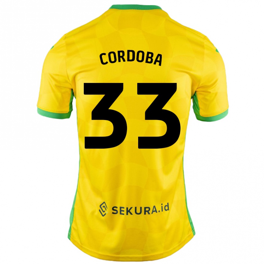 Men Football José Córdoba #33 Yellow Green Home Jersey 2024/25 T-Shirt Nz