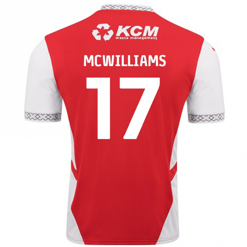 Men Football Shaun Mcwilliams #17 Red White Home Jersey 2024/25 T-Shirt Nz