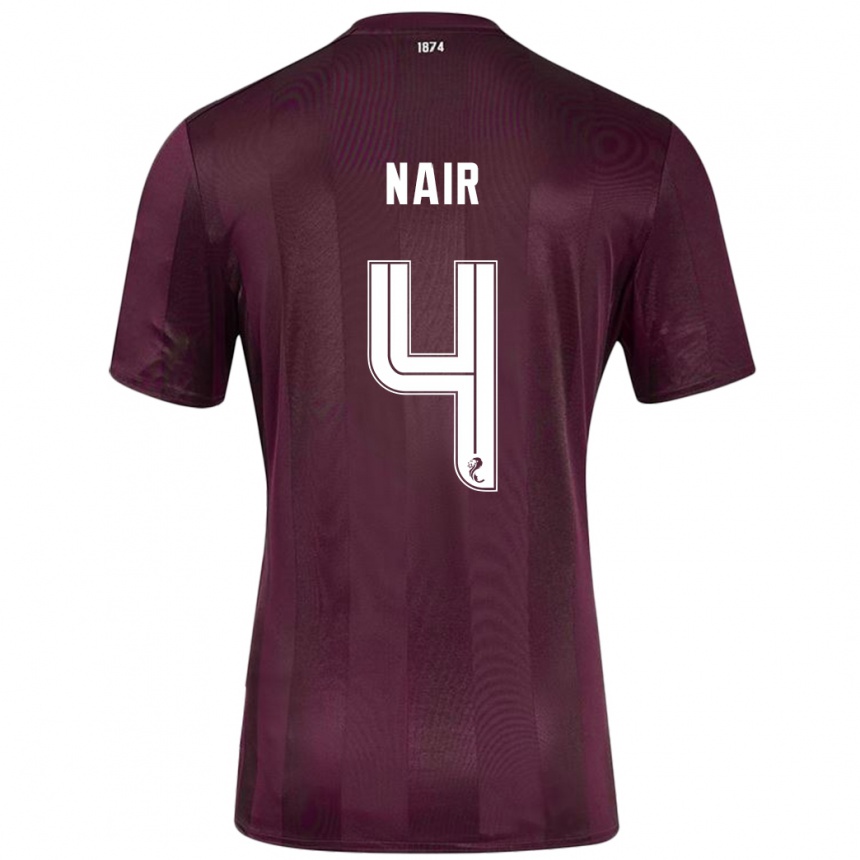 Men Football Kenzi Nair #4 Burgundy Home Jersey 2024/25 T-Shirt Nz