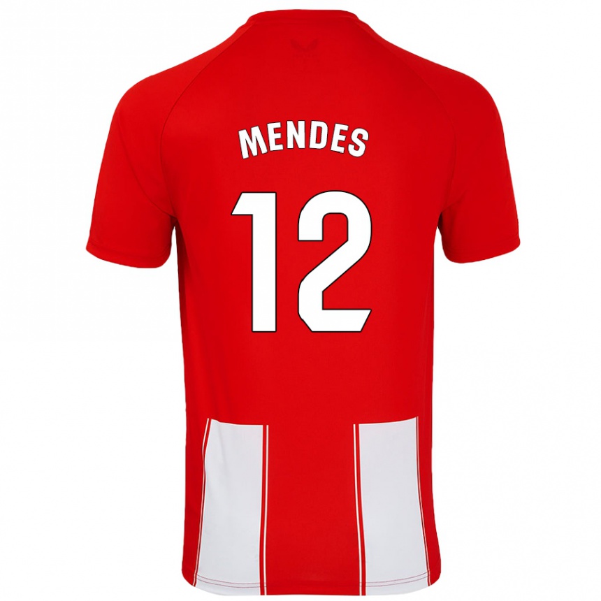 Men Football Alex Mendes #12 Red White Home Jersey 2024/25 T-Shirt Nz