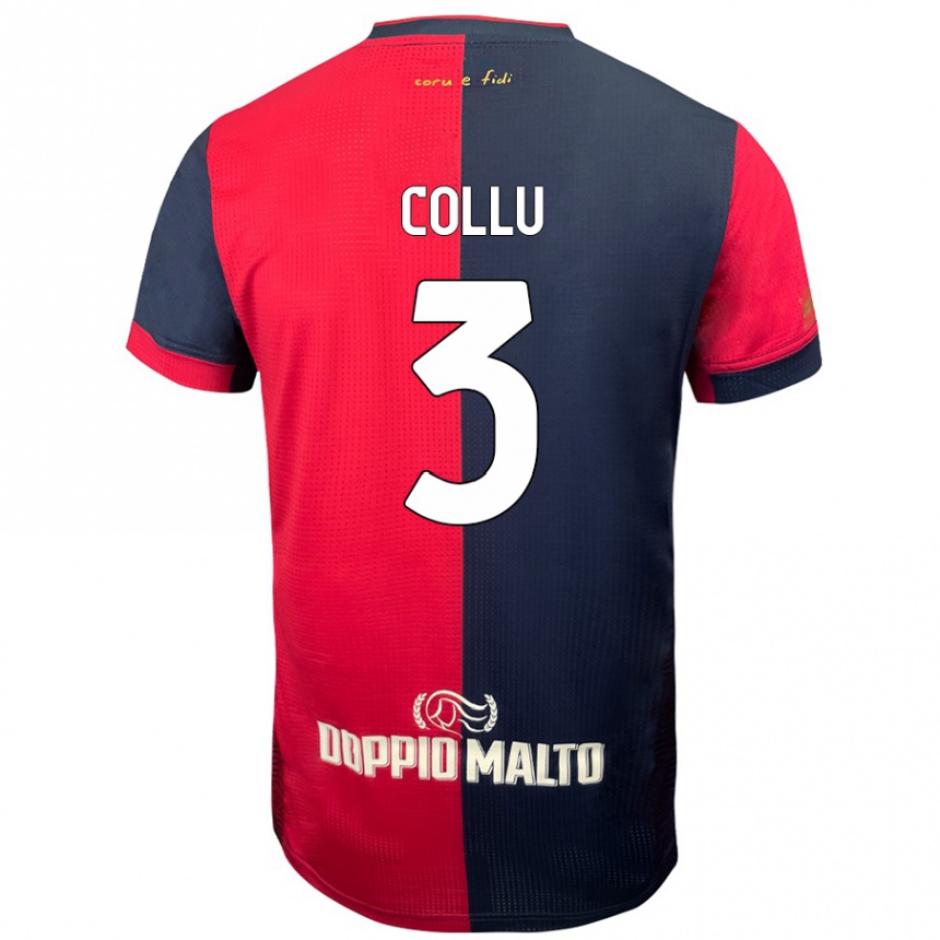 Men Football Davide Collu #3 Red Darker Blue Home Jersey 2024/25 T-Shirt Nz