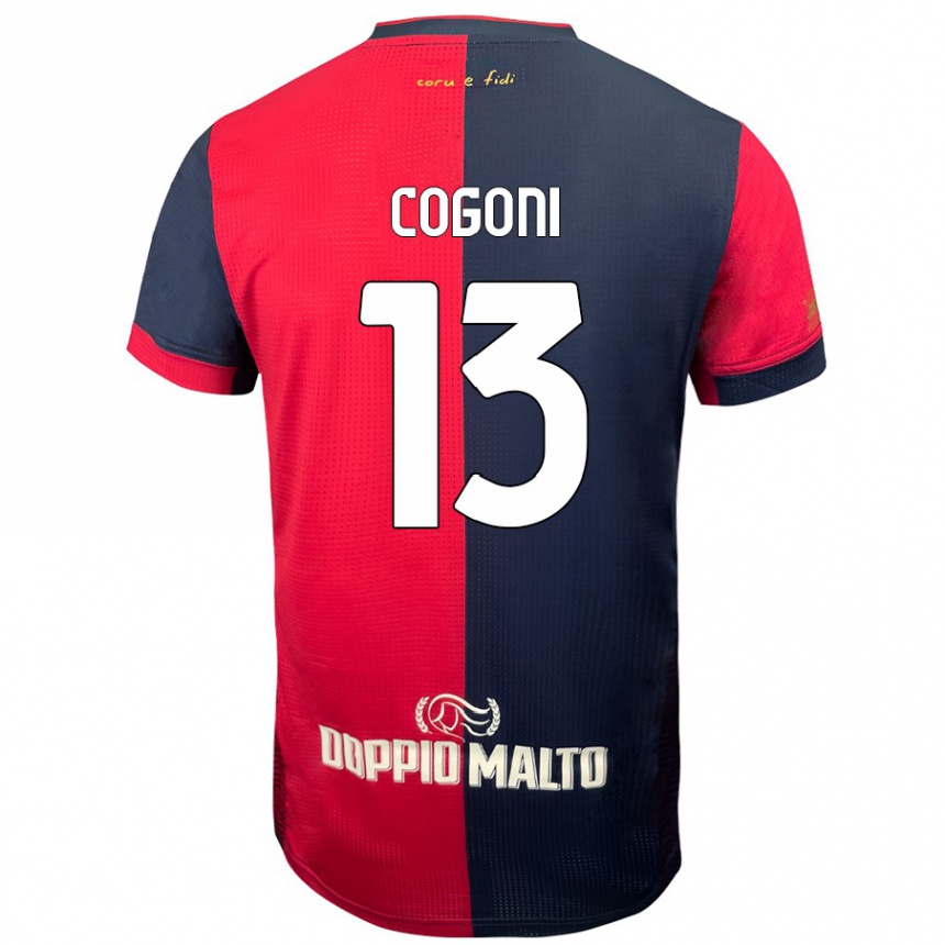 Men Football Andrea Cogoni #13 Red Darker Blue Home Jersey 2024/25 T-Shirt Nz