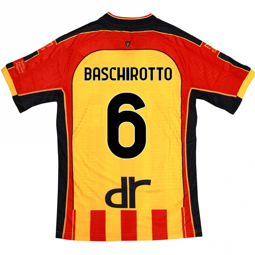 Men Football Federico Baschirotto #6 Yellow Red Home Jersey 2024/25 T-Shirt Nz