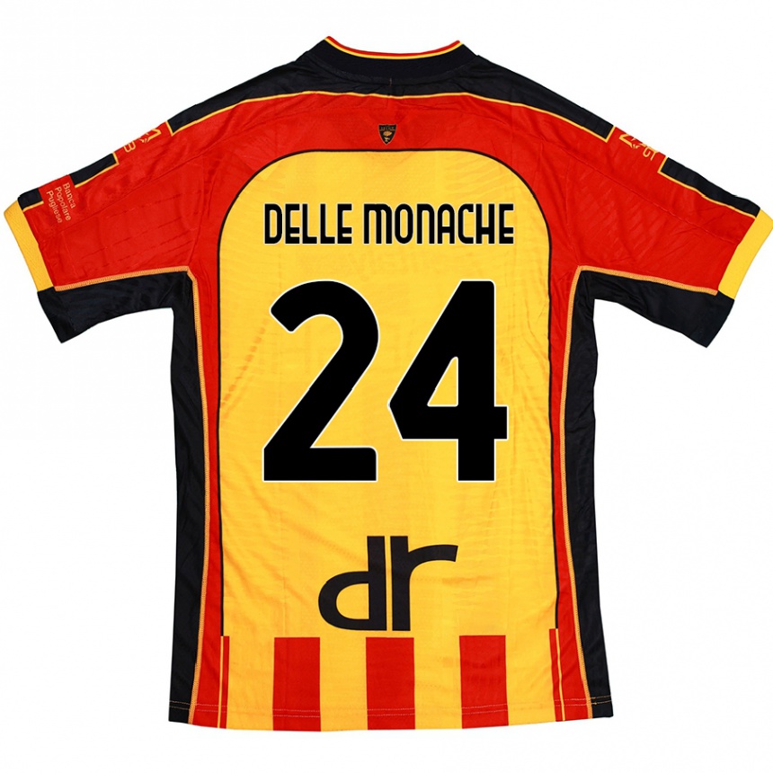 Men Football Marco Delle Monache #24 Yellow Red Home Jersey 2024/25 T-Shirt Nz