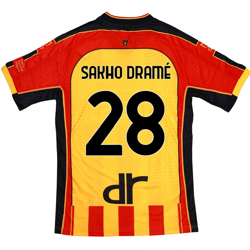 Men Football Samba Sakho Dramé #28 Yellow Red Home Jersey 2024/25 T-Shirt Nz