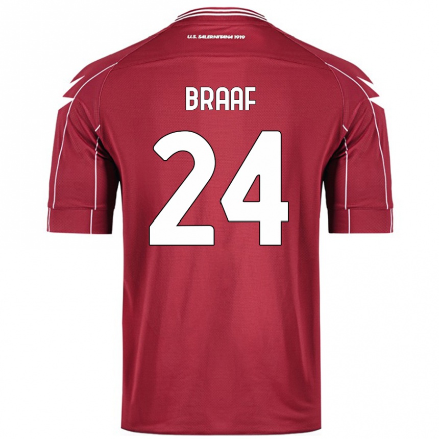 Men Football Jayden Braaf #24 Burgundy Home Jersey 2024/25 T-Shirt Nz