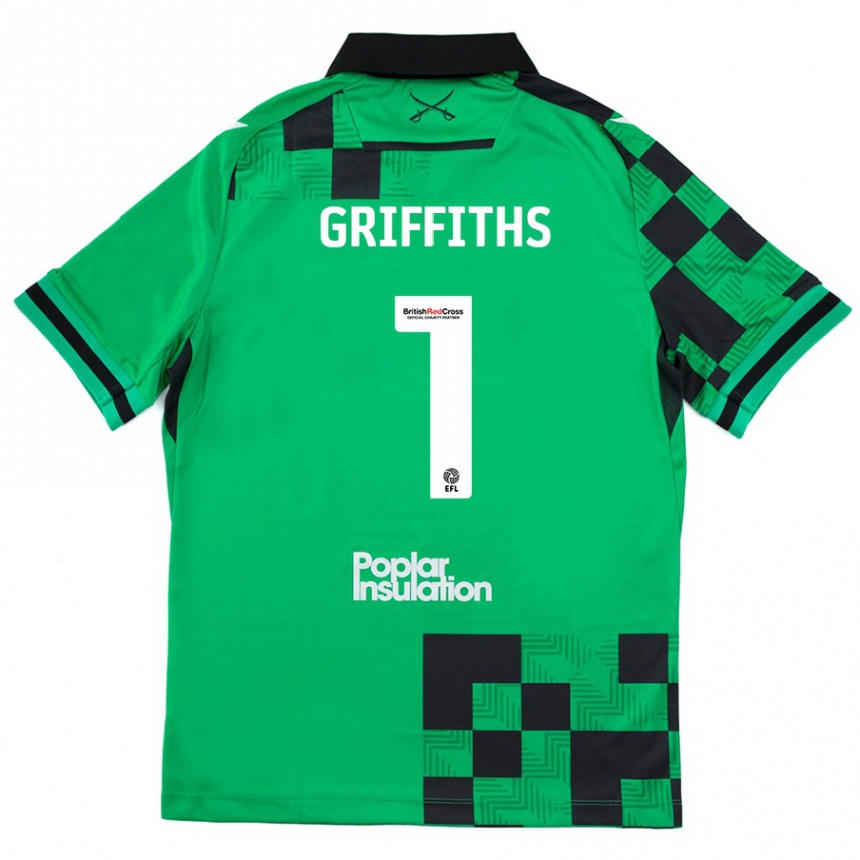 Men Football Josh Griffiths #1 Green Black Away Jersey 2024/25 T-Shirt Nz