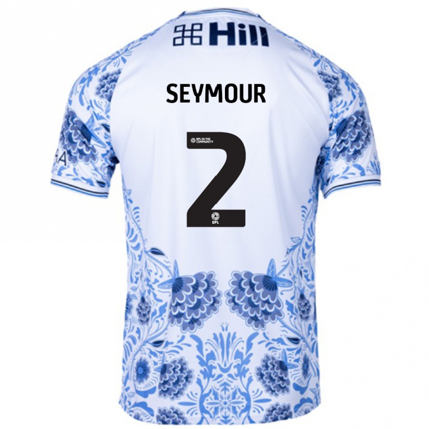 Men Football Mayzee Seymour #2 White Blue Away Jersey 2024/25 T-Shirt Nz