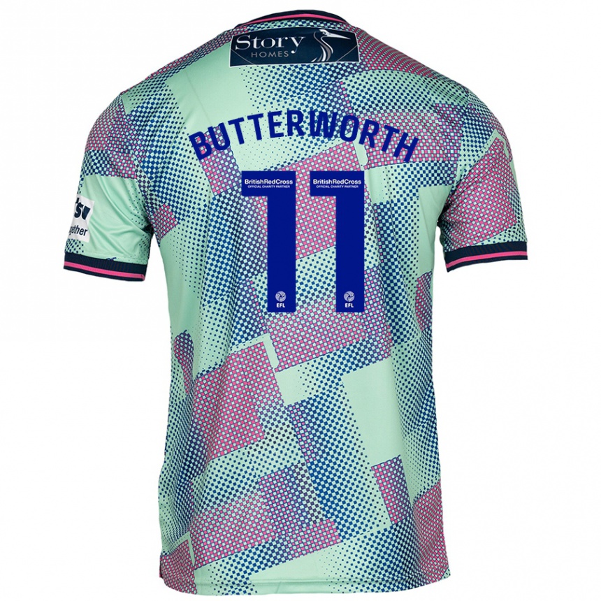 Men Football Daniel Butterworth #11 Green Away Jersey 2024/25 T-Shirt Nz