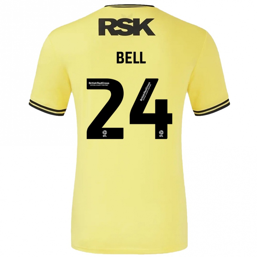 Men Football Taylor Bell #24 Yellow Black Away Jersey 2024/25 T-Shirt Nz