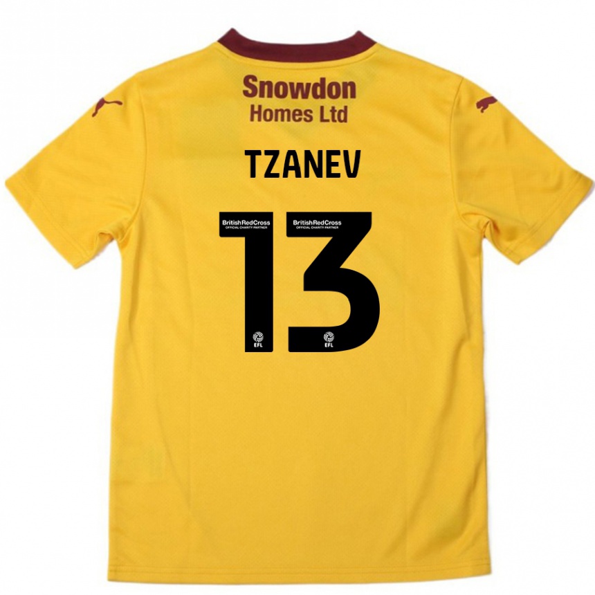 Men Football Nik Tzanev #13 Orange  Burgundy Away Jersey 2024/25 T-Shirt Nz