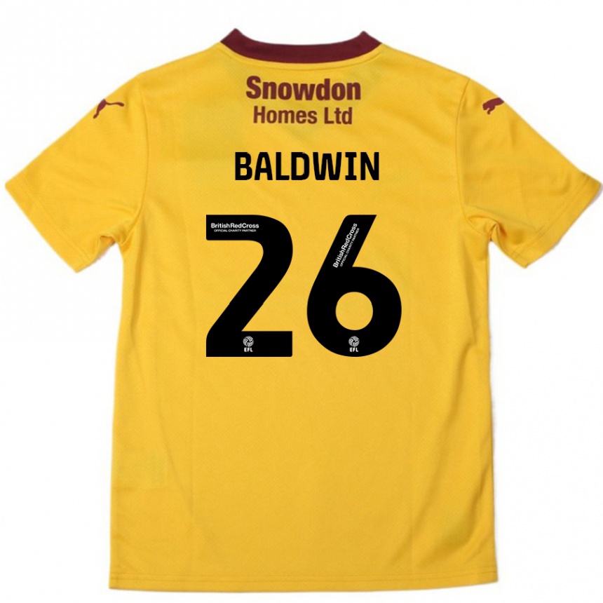 Men Football Jack Baldwin #26 Orange  Burgundy Away Jersey 2024/25 T-Shirt Nz