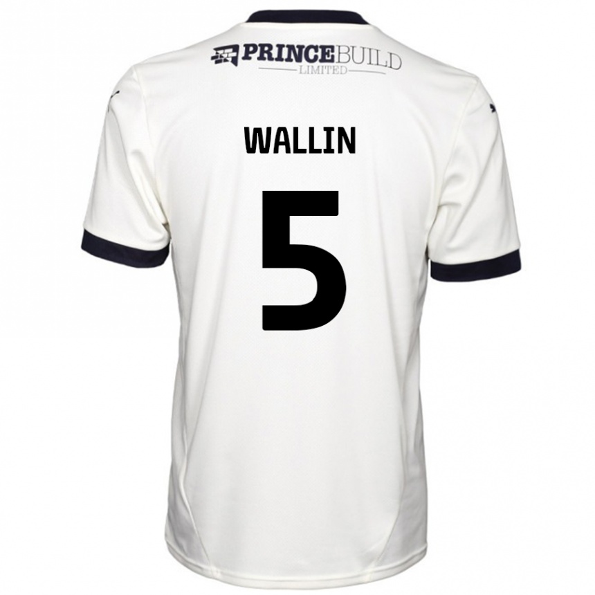 Men Football Oscar Wallin #5 Off White Black Away Jersey 2024/25 T-Shirt Nz