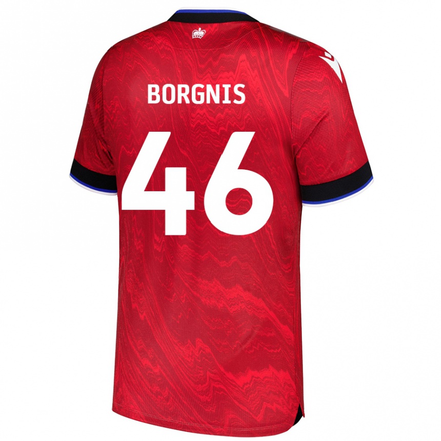 Men Football Jacob Borgnis #46 Red Black Away Jersey 2024/25 T-Shirt Nz