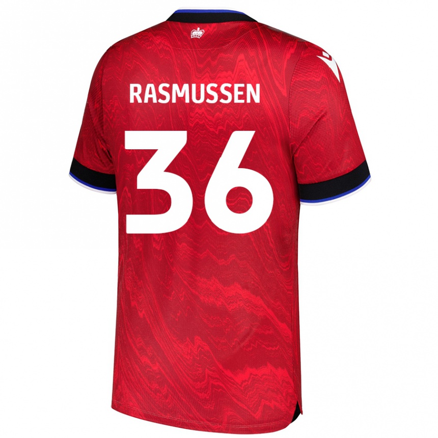 Men Football Tash Rasmussen #36 Red Black Away Jersey 2024/25 T-Shirt Nz