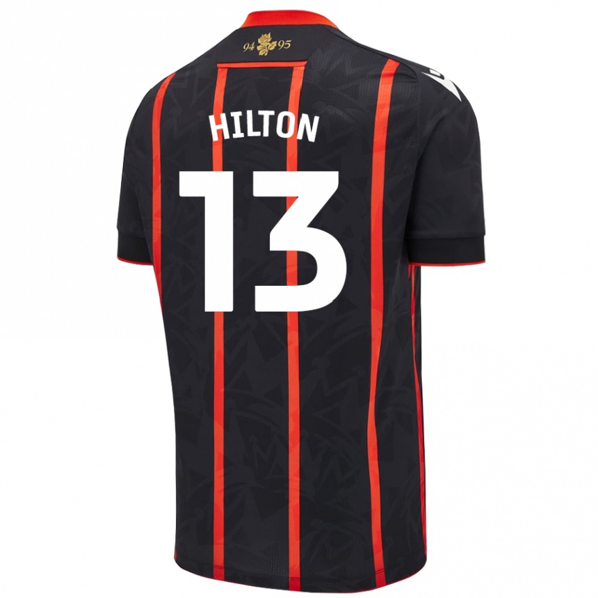 Men Football Joe Hilton #13 Black Red Away Jersey 2024/25 T-Shirt Nz