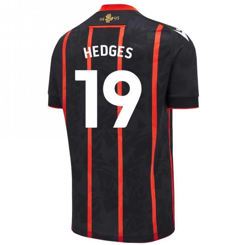 Men Football Ryan Hedges #19 Black Red Away Jersey 2024/25 T-Shirt Nz