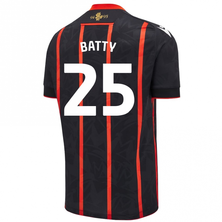 Men Football Jake Batty #25 Black Red Away Jersey 2024/25 T-Shirt Nz