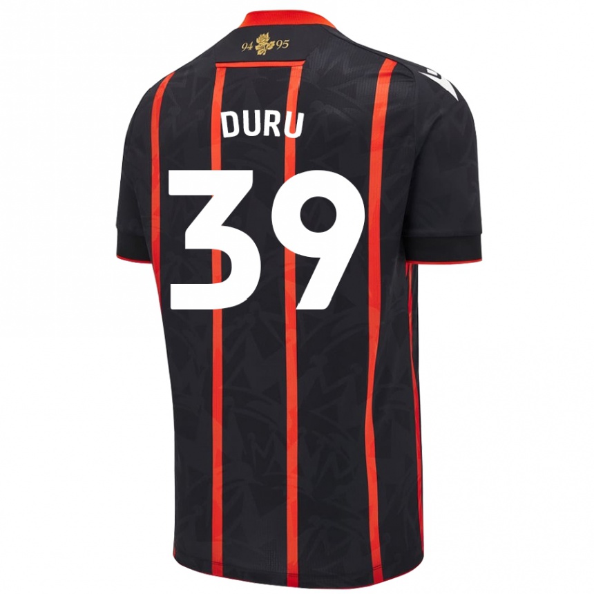 Men Football Leo Duru #39 Black Red Away Jersey 2024/25 T-Shirt Nz