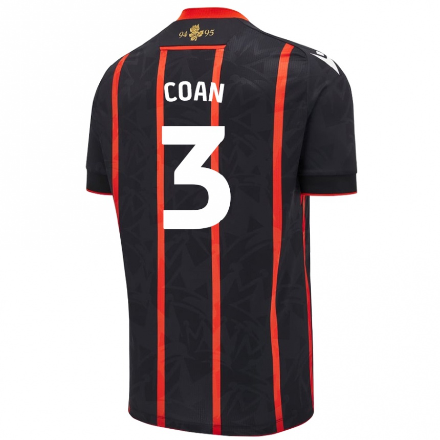 Men Football Hannah Coan #3 Black Red Away Jersey 2024/25 T-Shirt Nz