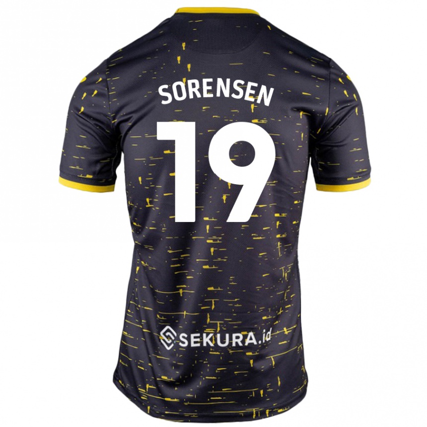 Men Football Jacob Lungi Sørensen #19 Black Yellow Away Jersey 2024/25 T-Shirt Nz