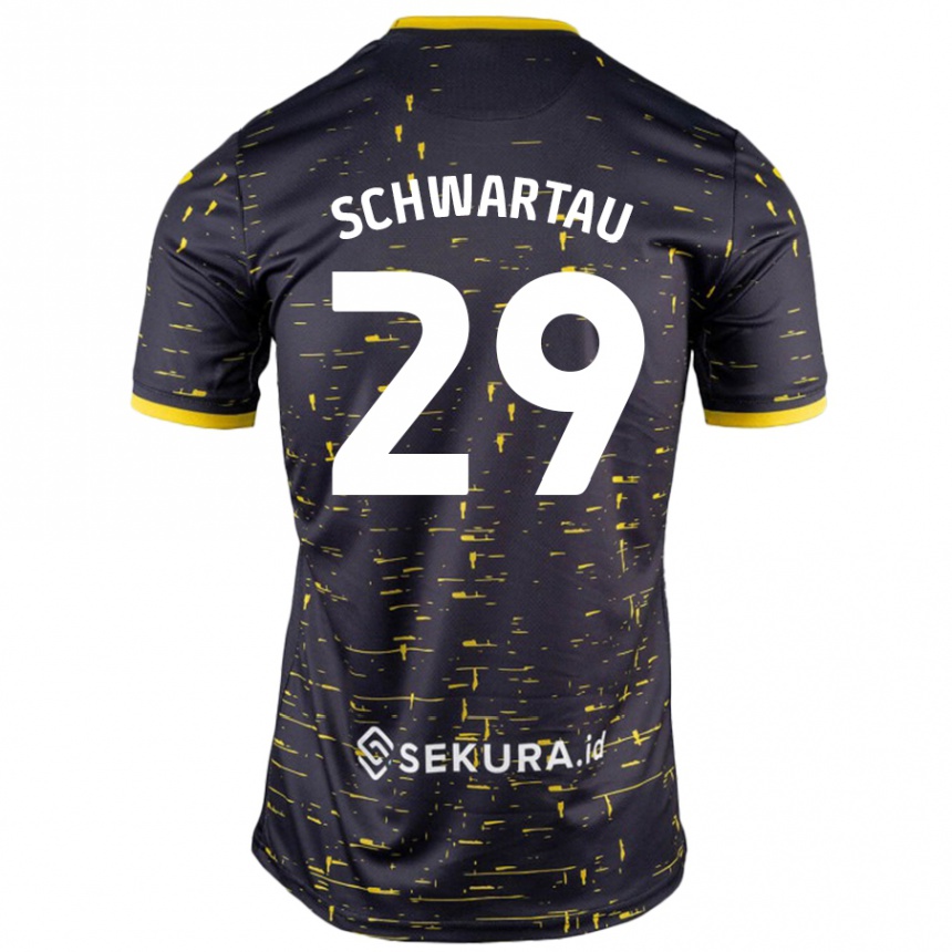 Men Football Oscar Schwartau #29 Black Yellow Away Jersey 2024/25 T-Shirt Nz