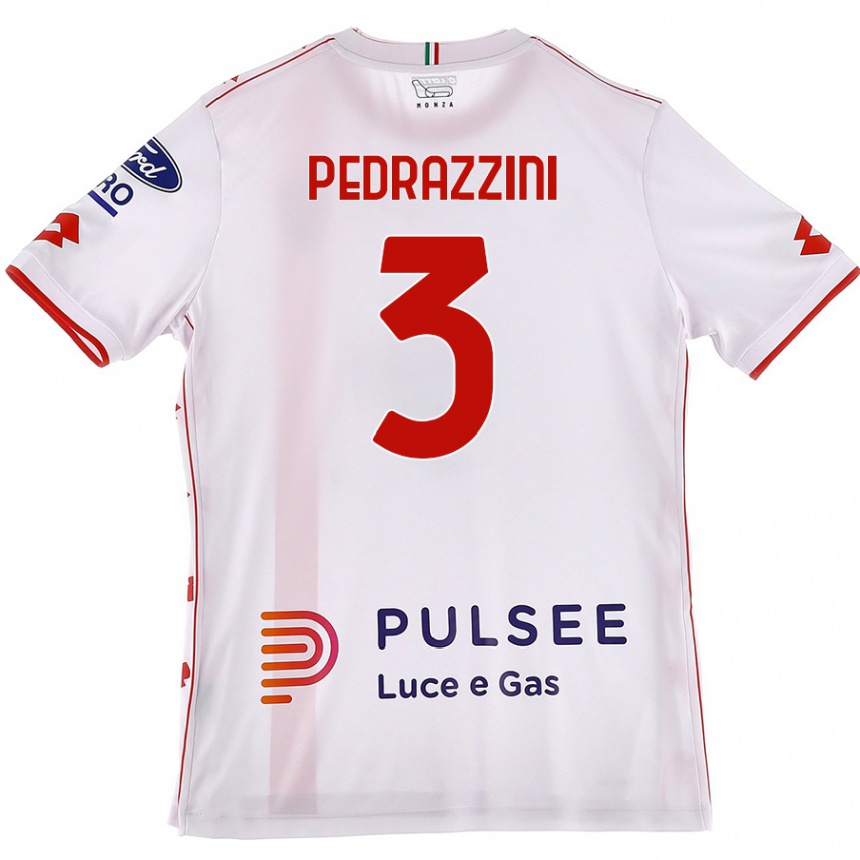 Men Football Carlo Pedrazzini #3 White Red Away Jersey 2024/25 T-Shirt Nz