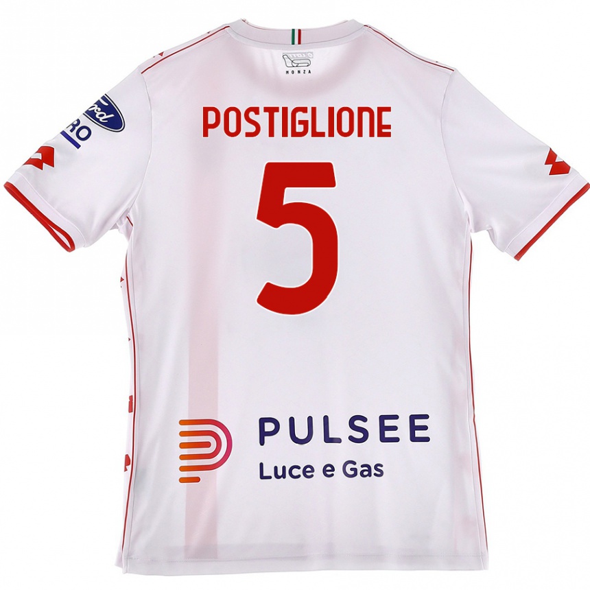 Men Football Nicolò Postiglione #5 White Red Away Jersey 2024/25 T-Shirt Nz