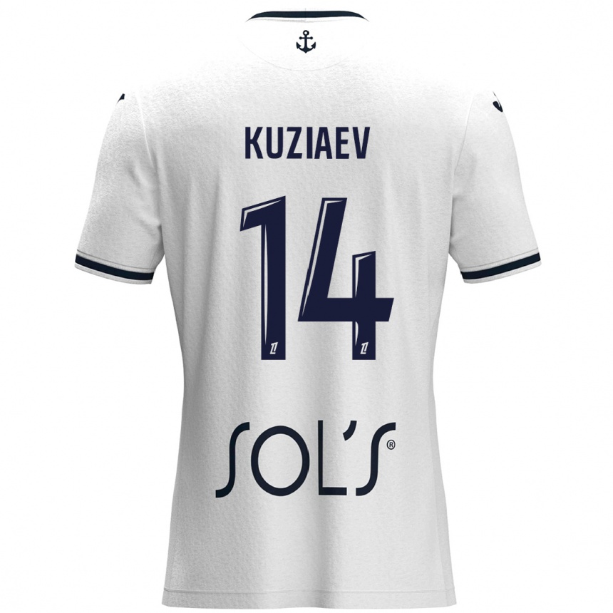 Men Football Daler Kuzyaev #14 White Dark Blue Away Jersey 2024/25 T-Shirt Nz