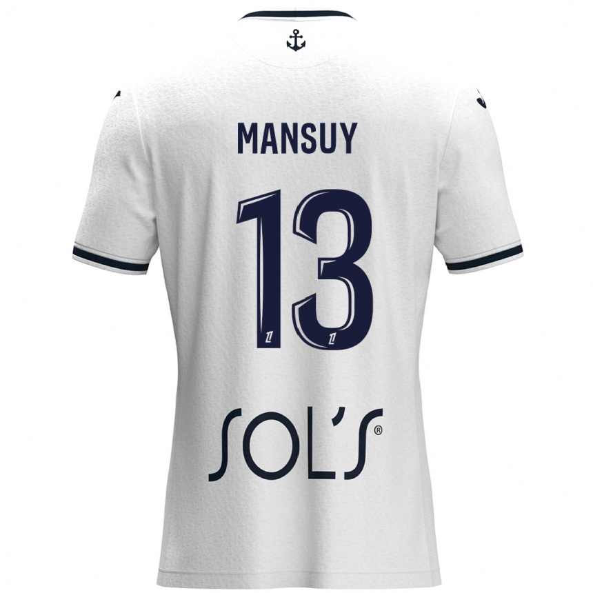 Men Football Héloïse Mansuy #13 White Dark Blue Away Jersey 2024/25 T-Shirt Nz