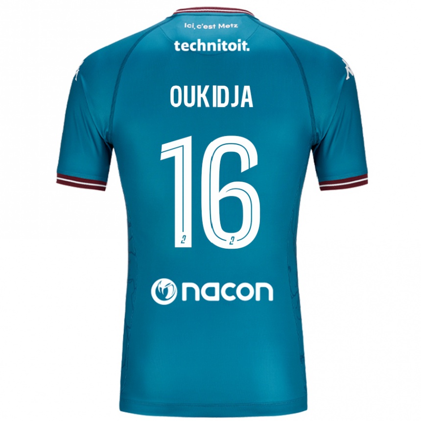 Men Football Alexandre Oukidja #16 Bleu Petrole Away Jersey 2024/25 T-Shirt Nz