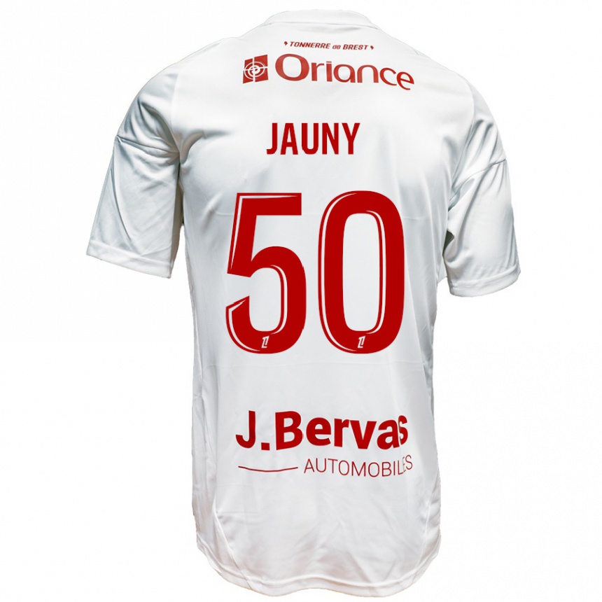 Men Football Noah Jauny #50 White Red Away Jersey 2024/25 T-Shirt Nz