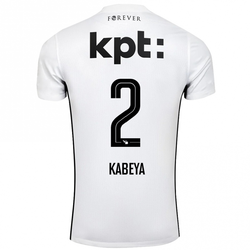 Men Football Benjamin Kabeya #2 White Black Away Jersey 2024/25 T-Shirt Nz