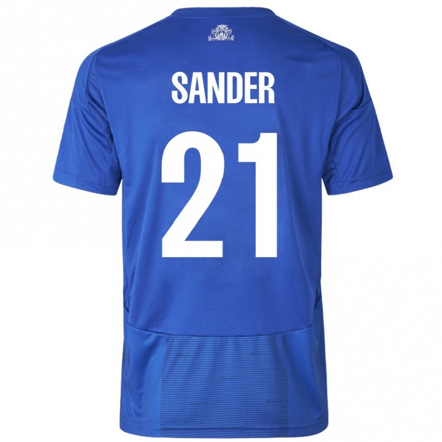 Men Football Theo Sander #21 White Blue Away Jersey 2024/25 T-Shirt Nz