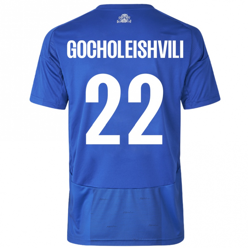 Men Football Giorgi Gocholeishvili #22 White Blue Away Jersey 2024/25 T-Shirt Nz