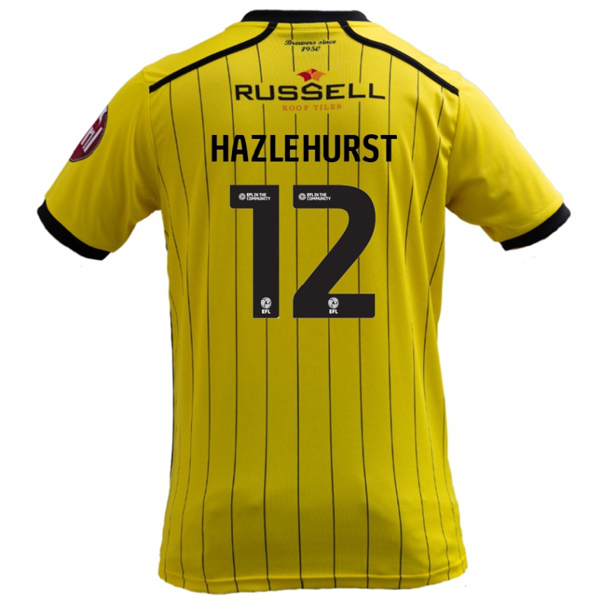 Women Football Jack Hazlehurst #12 Yellow Home Jersey 2024/25 T-Shirt Nz