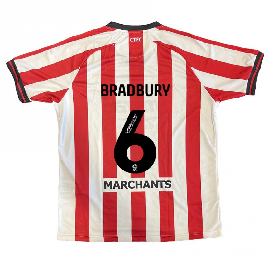 Women Football Tom Bradbury #6 Red White Home Jersey 2024/25 T-Shirt Nz