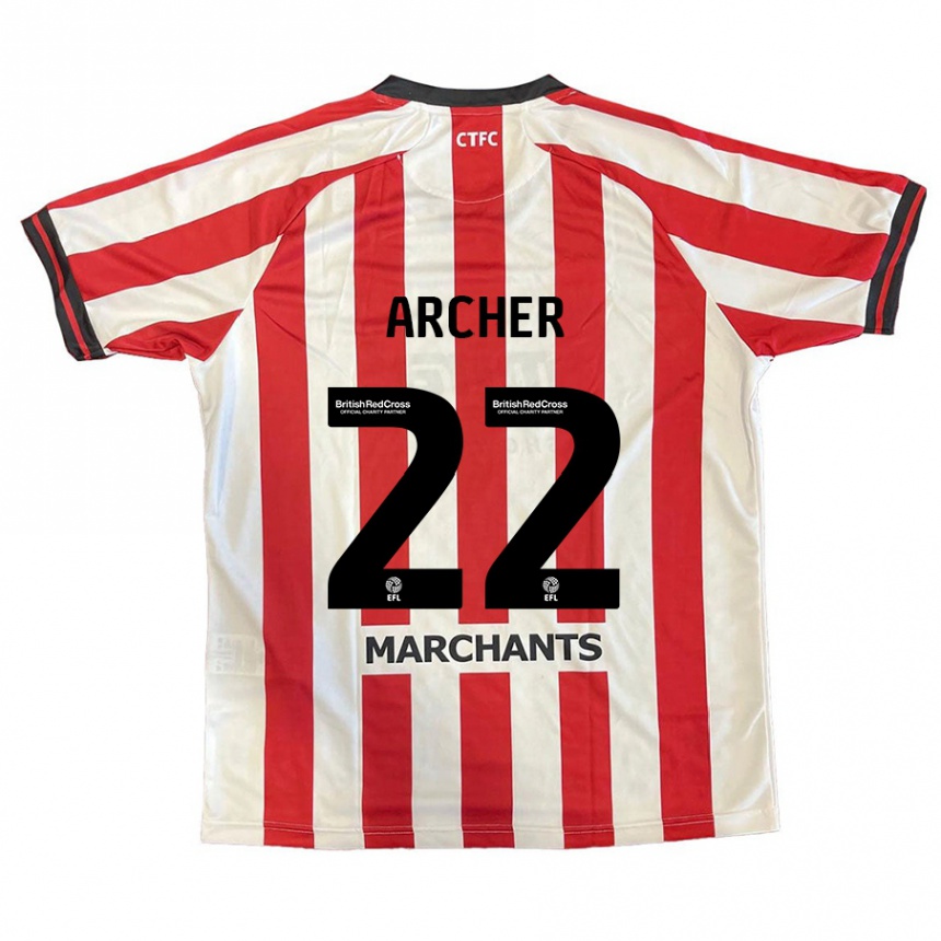 Women Football Ethon Archer #22 Red White Home Jersey 2024/25 T-Shirt Nz