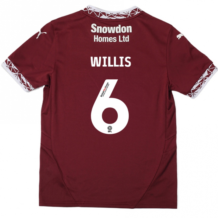 Women Football Jordan Willis #6 Burgundy Home Jersey 2024/25 T-Shirt Nz