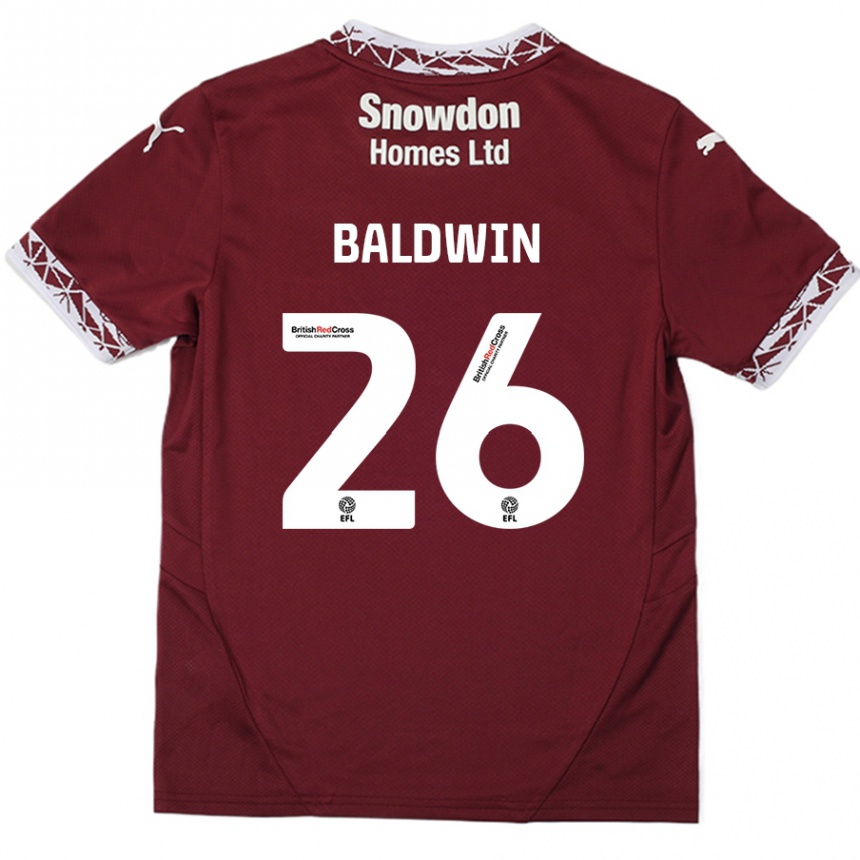 Women Football Jack Baldwin #26 Burgundy Home Jersey 2024/25 T-Shirt Nz